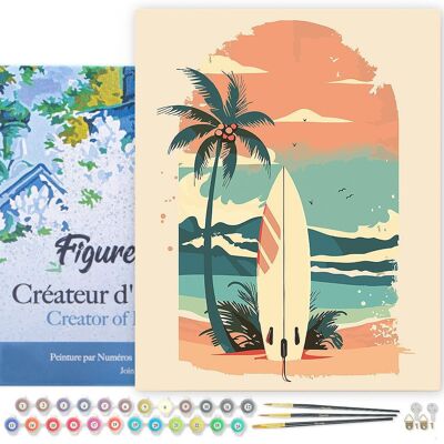 Kit de pintura por números: Tabla de surf en la playa (lienzo estirado)