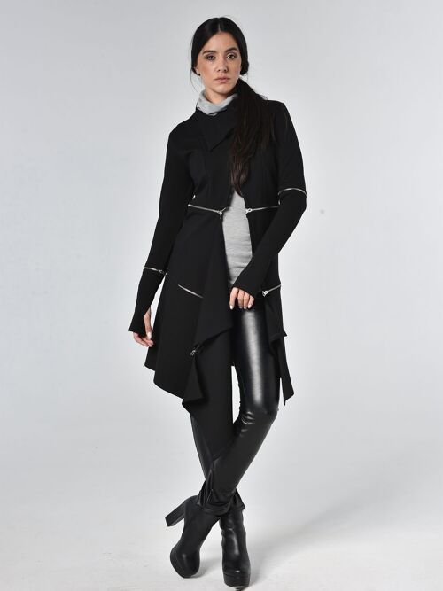 Extravagant Coat With Zippers In Black