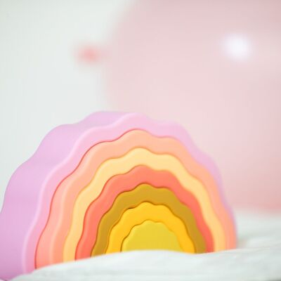 Juguete educativo de silicona Montessori - Arcoíris apilable - Rosa