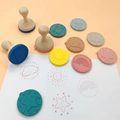 Juguete creativo - sellos marinos - madera y silicona - Multicolor