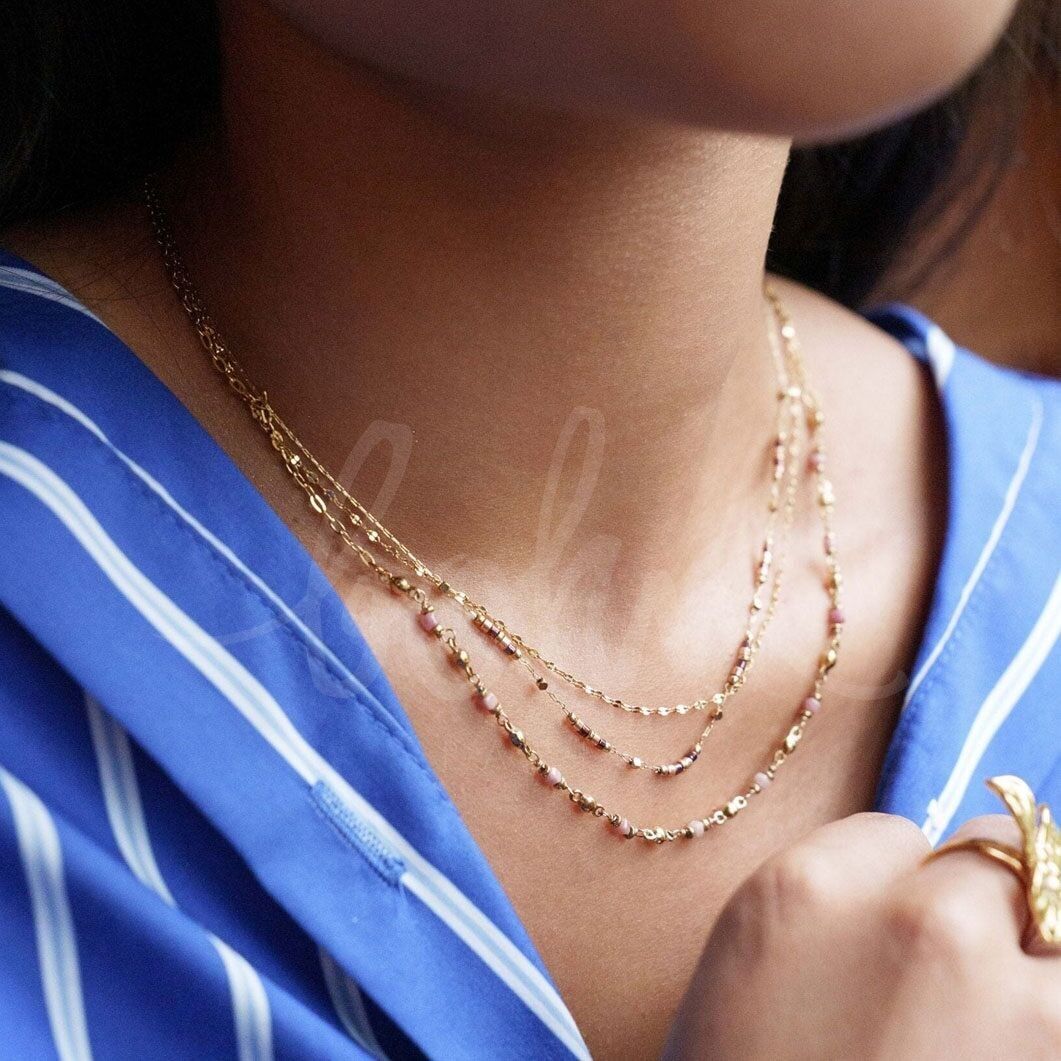 Collana Donna - 3 fili, catene, perline e pietre naturali