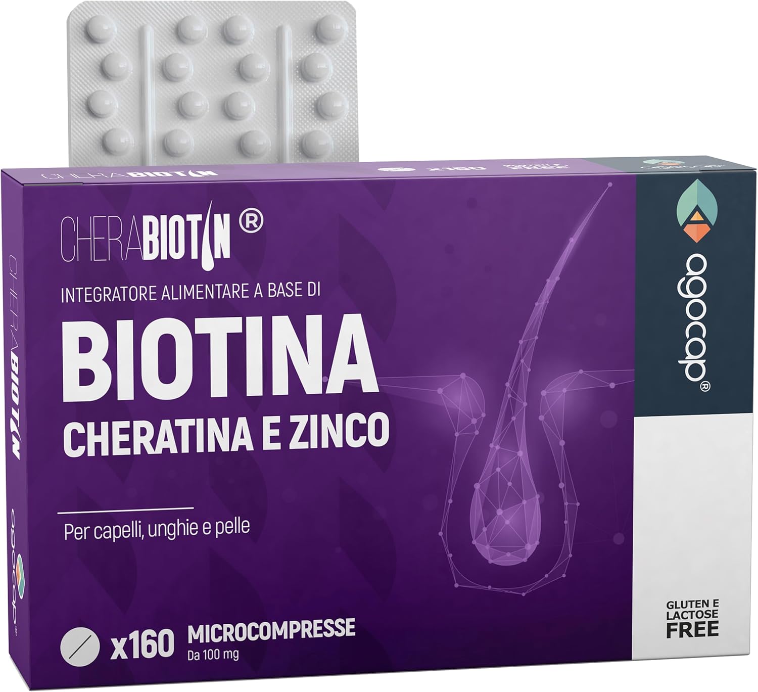Hair, Nails and Skin Supplement Based on Biotin, Keratin and Zinc - Cherabiotin