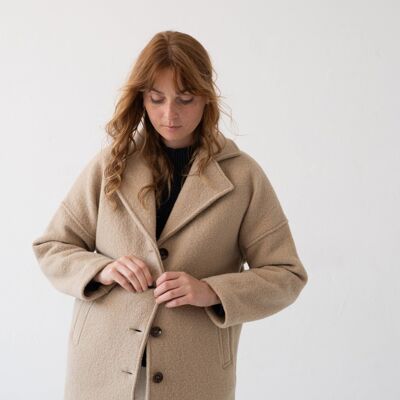Manteau Tad 100% laine mérinos en beige magnolia