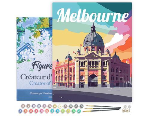 Peinture par Numéro Kit DIY - Affiche de voyage Melbourne - toile tendue sur châssis
