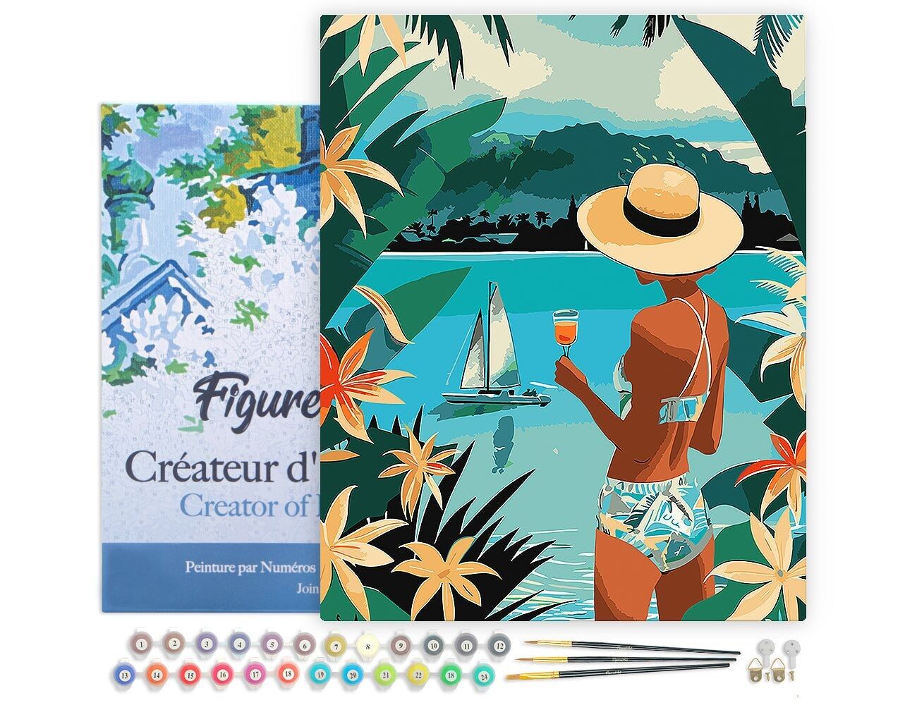 Kit fai da te per dipingere con i numeri - Donna e oceano - Tela tesa