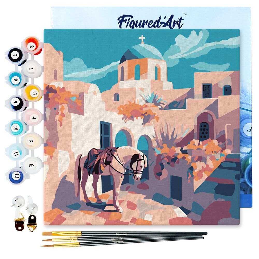 Mini-Malen nach Zahlen 20x20cm mit Rahmen Pferdeszene auf Santorini