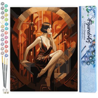 Kit fai da te per dipingere con i numeri - Donna seduta in stile Art Déco - Tela arrotolata