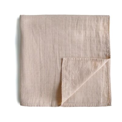 Mushie - Couverture d'emmaillotage en mousseline de coton biologique - Dimensions : 120 x 120 cm - Coloris Blush