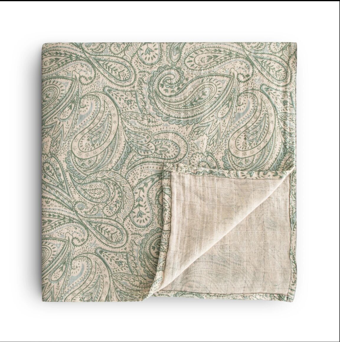 Mushie – Wickeldecke aus Bio-Baumwoll-Musselin – Maße: 120 x 120 cm – grüne Paisley-Farbe (grünes Paisley-Muster)