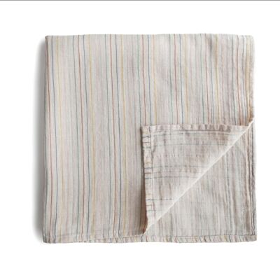 Mushie - Coperta in mussola di cotone biologico - Dimensioni: 120 x 120 cm - Colore Retro Stripes