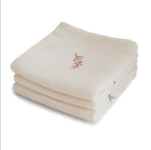 Mushie - Linge en Mousseline - Tissu en Coton Biologique - Lot de 3 - 58 X 60 cm - Coloris Flowers
