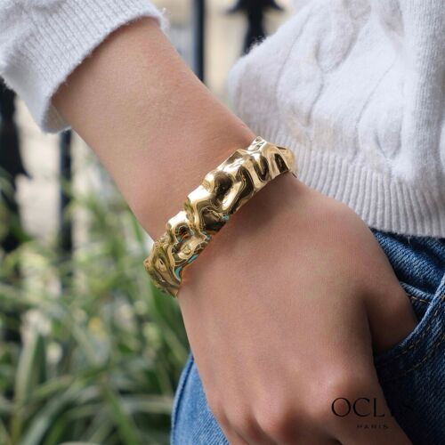 Bracelet jonc effet martelé acier inoxydable Myrta
