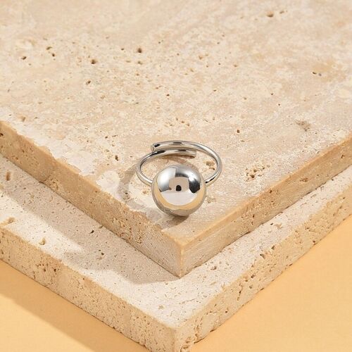 Bague Argentée Boule Ajustable