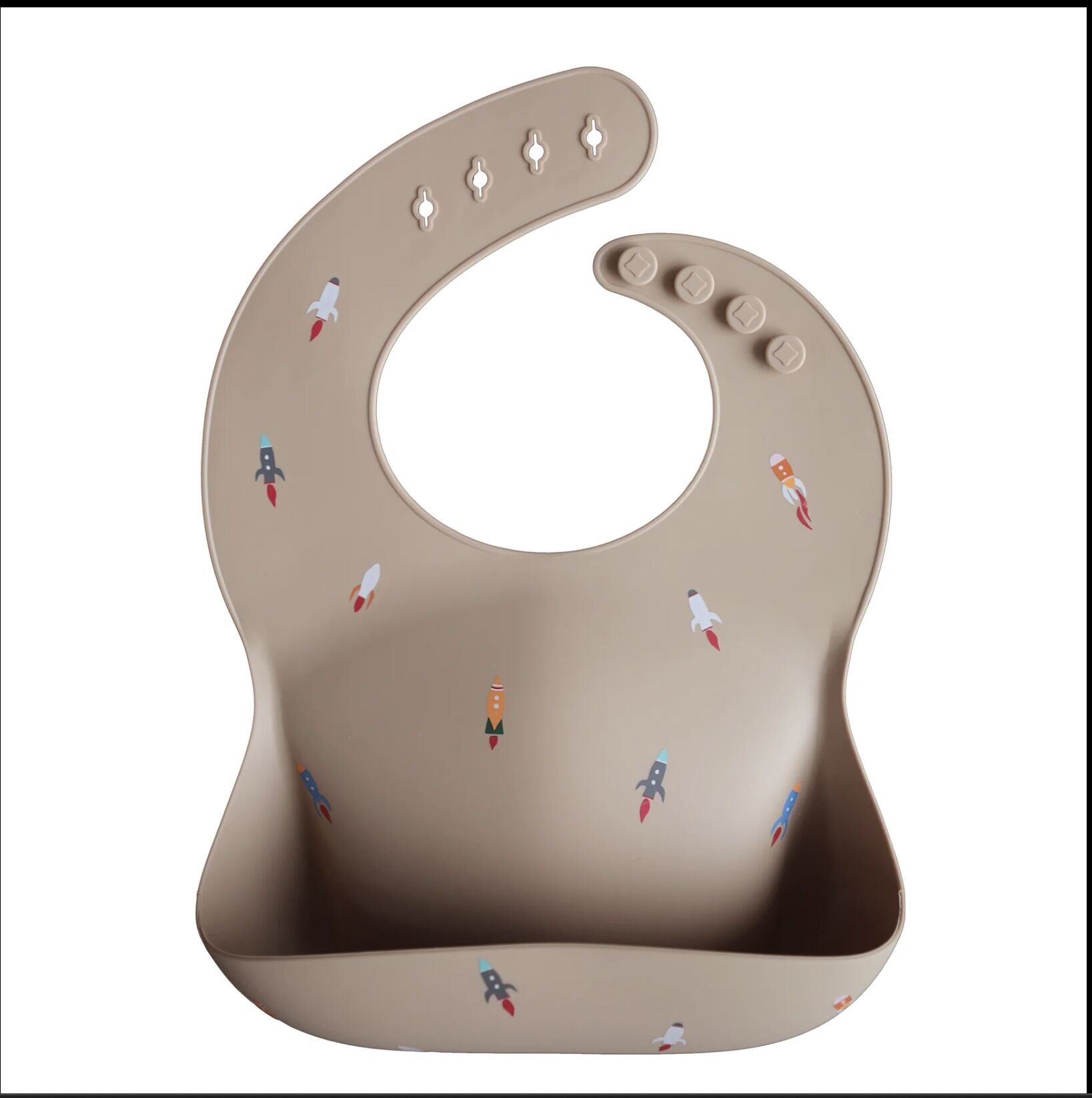 Mushie - Bavoir bébé en silicone - 100% sans BPA, BPS, PVC et phtalates - 28 x 24.1 x 4.19 cm - Coloris : motif Rocket