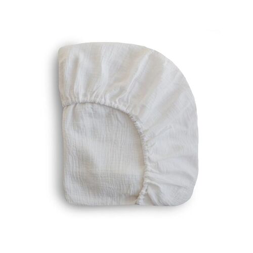 Mushie Drap-Housse pour Berceau  61 x 96,5 cm - Mousseline Extra Douce respirante - 100% Coton Bio - Coins Élastiques - Prélavé - Coloris White