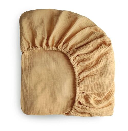Mushie Drap-Housse pour Bébé - Taille Médium - 71 x 132 cm - Mousseline Extra Douce respirante - 100% Coton Bio - Coins Élastiques - Prélavé - Coloris fall Yellow