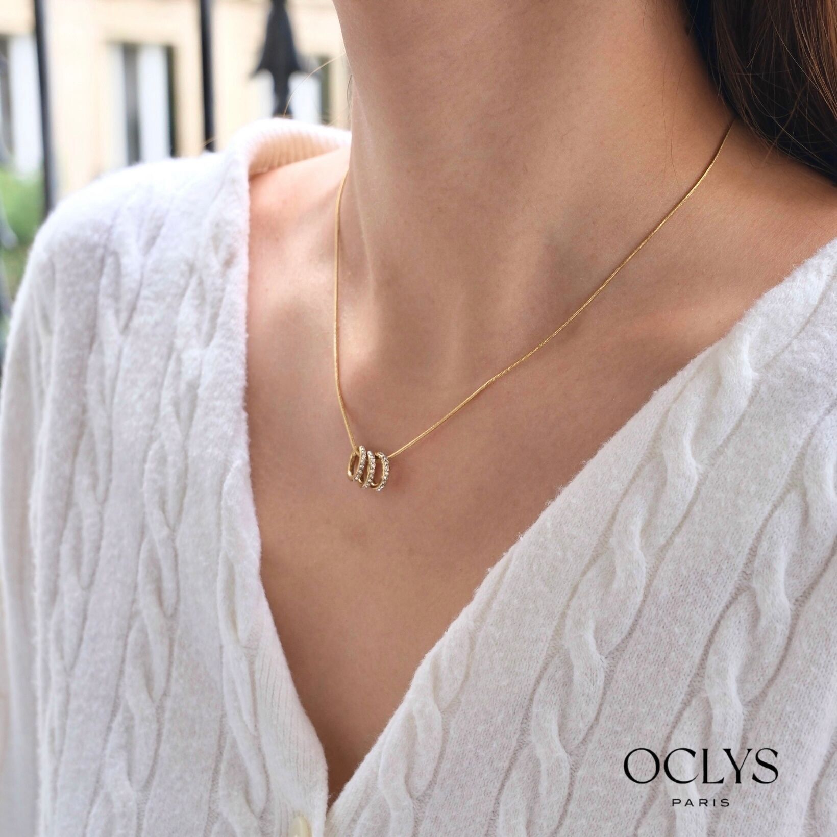 Collana in acciaio inossidabile con anelli di strass Celine