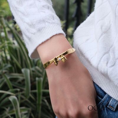 Bracelet jonc en acier inoxydable avec nœud perlé Lili