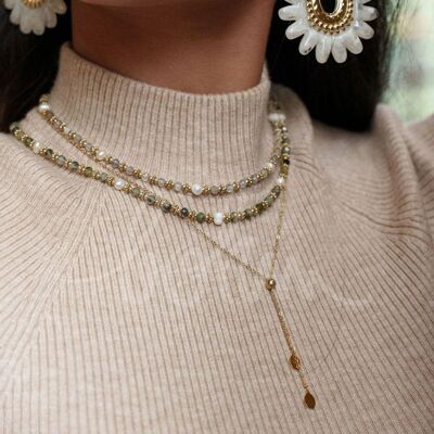 Colette Y tie-type necklace - sliding ball, flat oval tassels