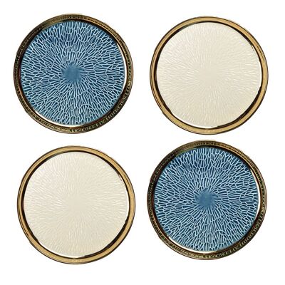 Piatti da dessert con bordo dorato 2 blu e 2 crema - set da 4