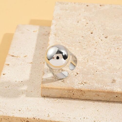 Bague Argentée Large Boule Ronde Ajustable