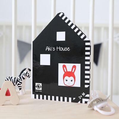 LA CASA DI AKI: Libro pieghevole per neonati ad alto contrasto · Libro a contrasto adattato agli occhi dei bambini · Libro in bianco e nero per neonati · Il mio primo libro illustrato · Libro Montessori