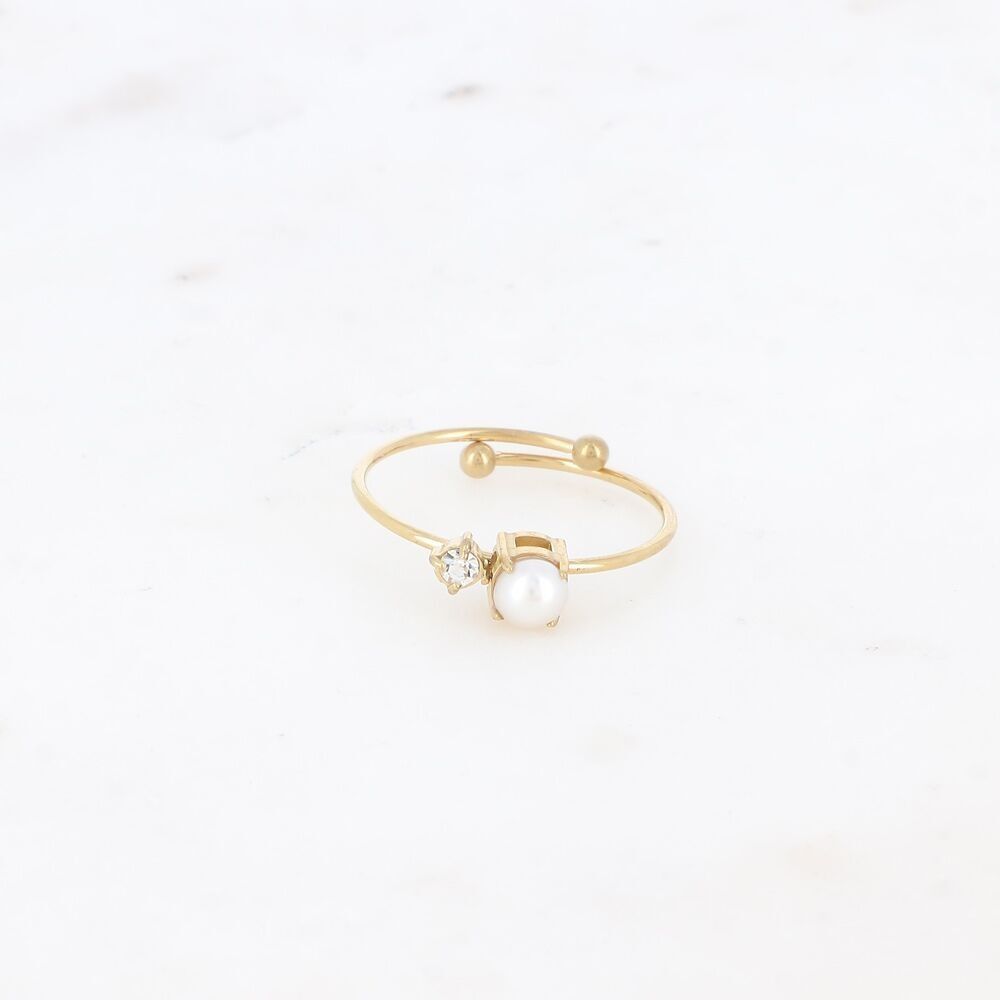 Anello sottile - piccola perla in resina bianca e cristallo molato