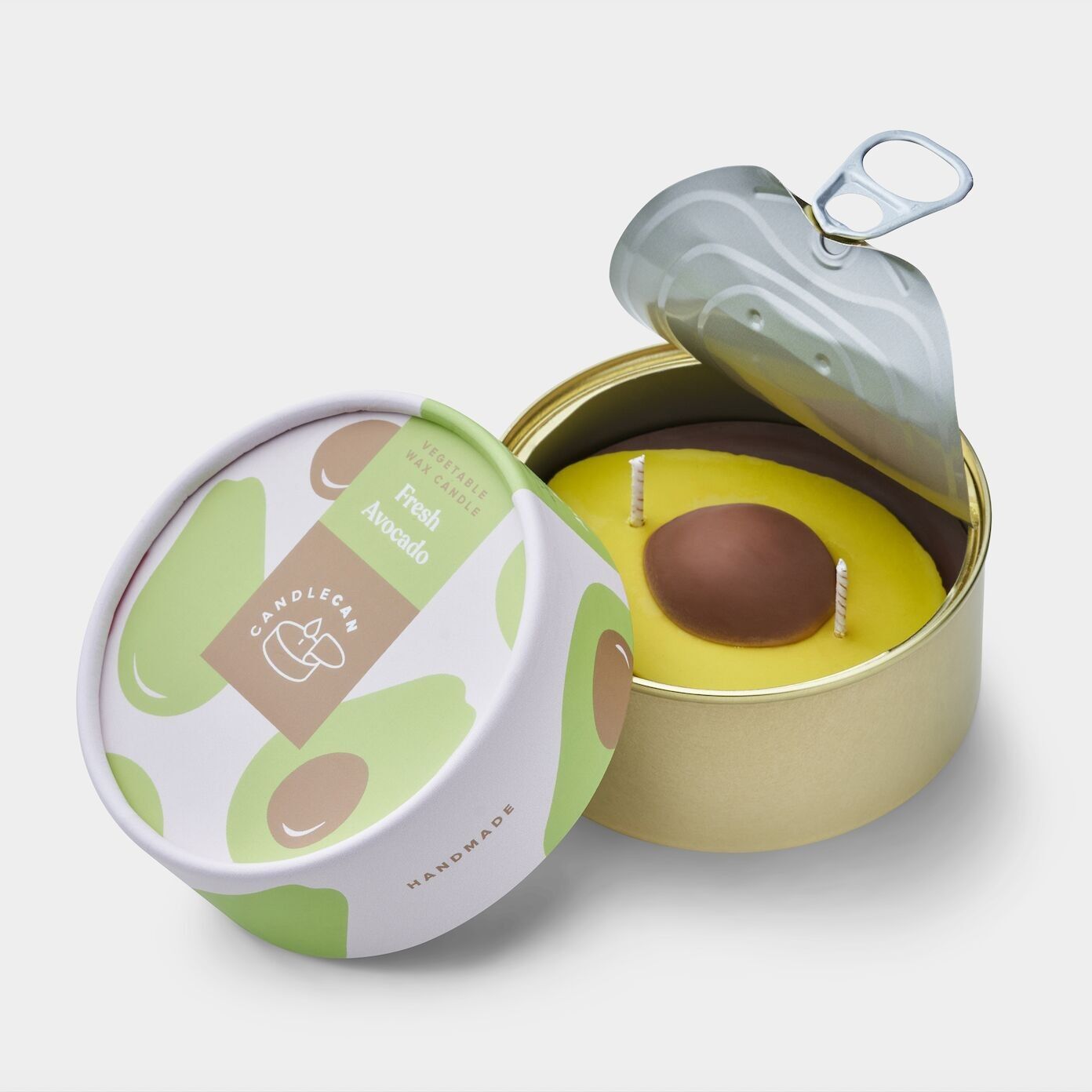Candela profumata all'avocado - 285 g.| Sigillato in una lattina | Due stoppini | Cera 100% vegetale | Fatto a mano | Super realistico | Profumo di erbe fresche