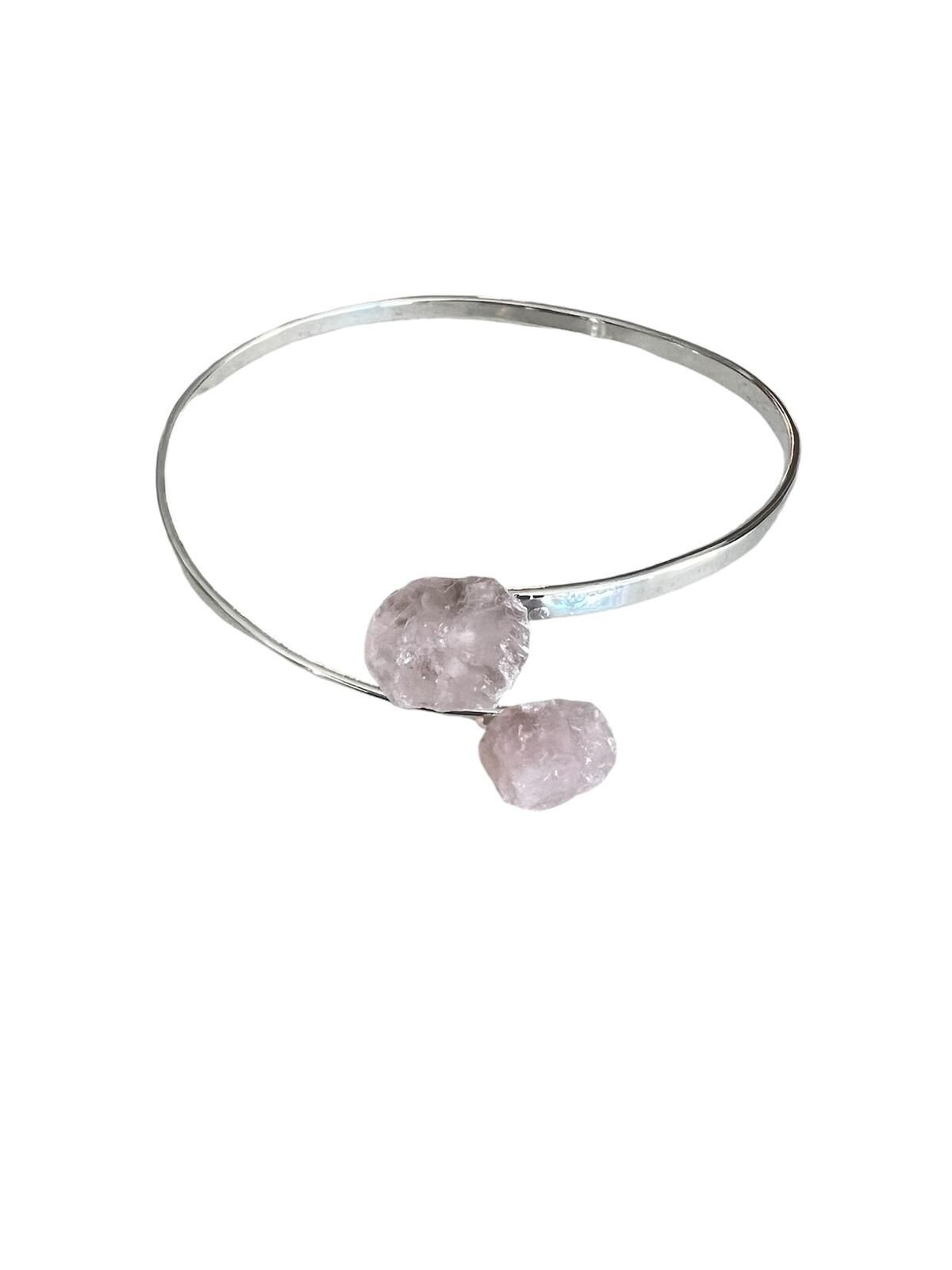 Bracciale in quarzo rosa elettroplaccato in argento - Doppia pietra
