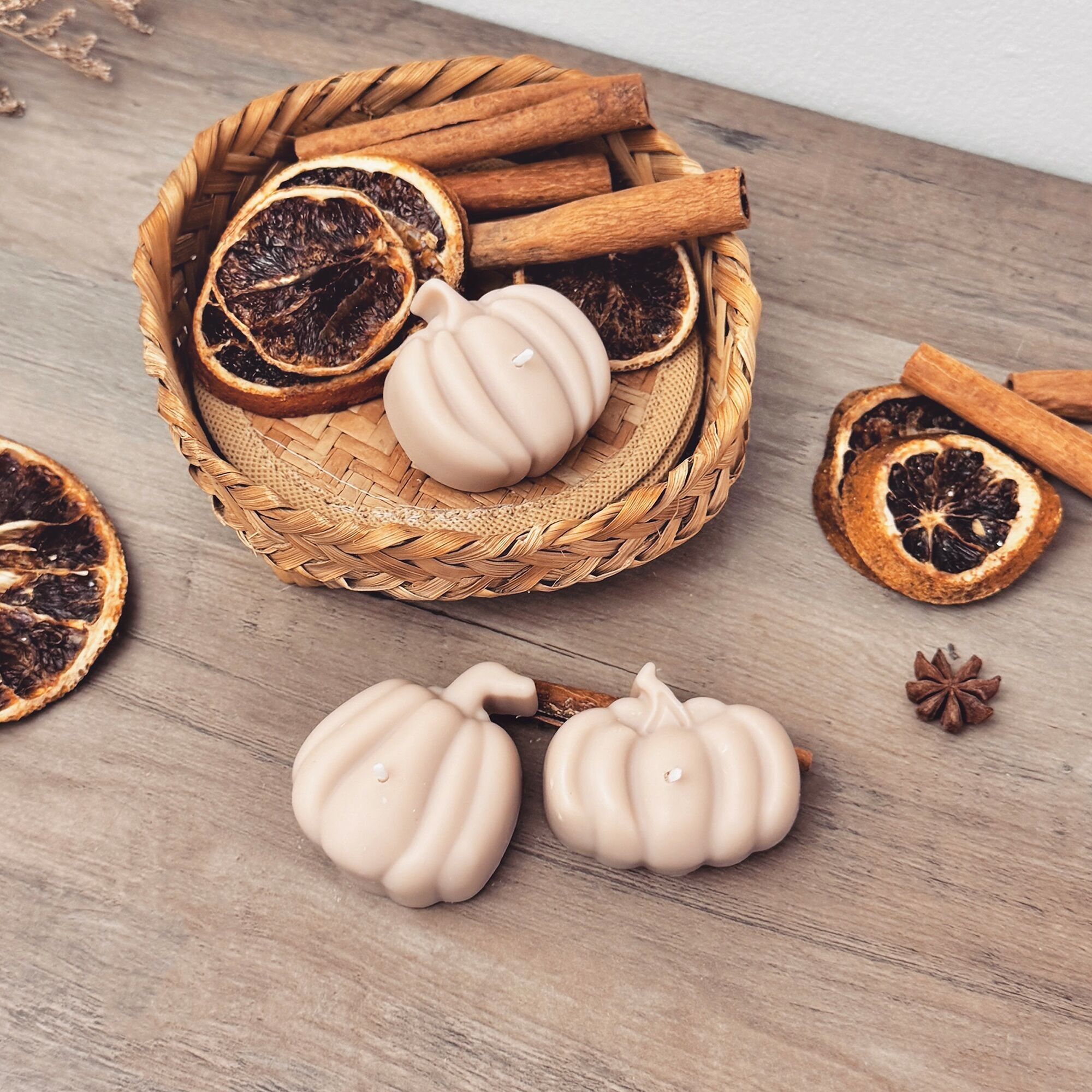 Set di candele da tè a forma di zucca autunnale beige - Candele di zucca di Halloween naturali - Decorazioni autunnali - Candele autunnali