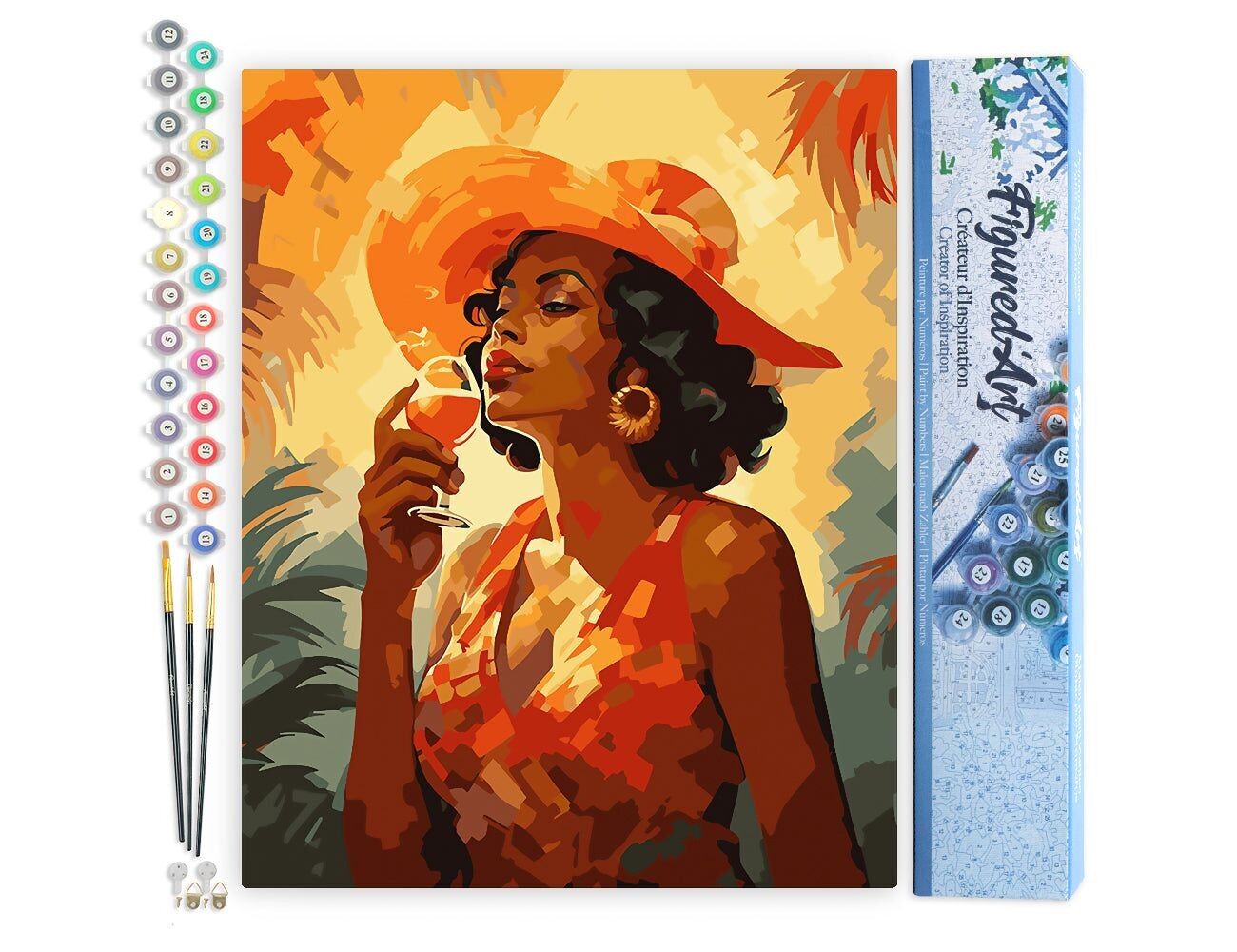 Kit fai da te per dipingere con i numeri - Donna che beve un bicchiere Art Déco - Tela arrotolata