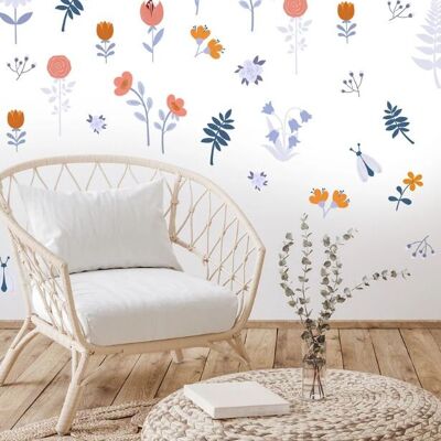 Fiori blu - Adesivi murali in tessuto per soggiorni, camere da letto, camerette per bambini