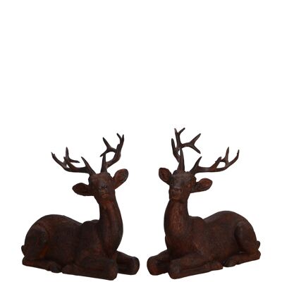 Poly renne Nilan couché, 2 motifs, L11cm, l5cm, H10,5cm, marron