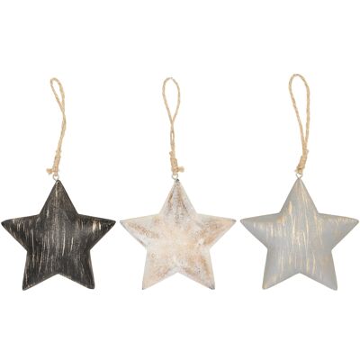 Bowral a stella in legno da appendere, 3 colori, D14 cm, marrone/grigio/nero