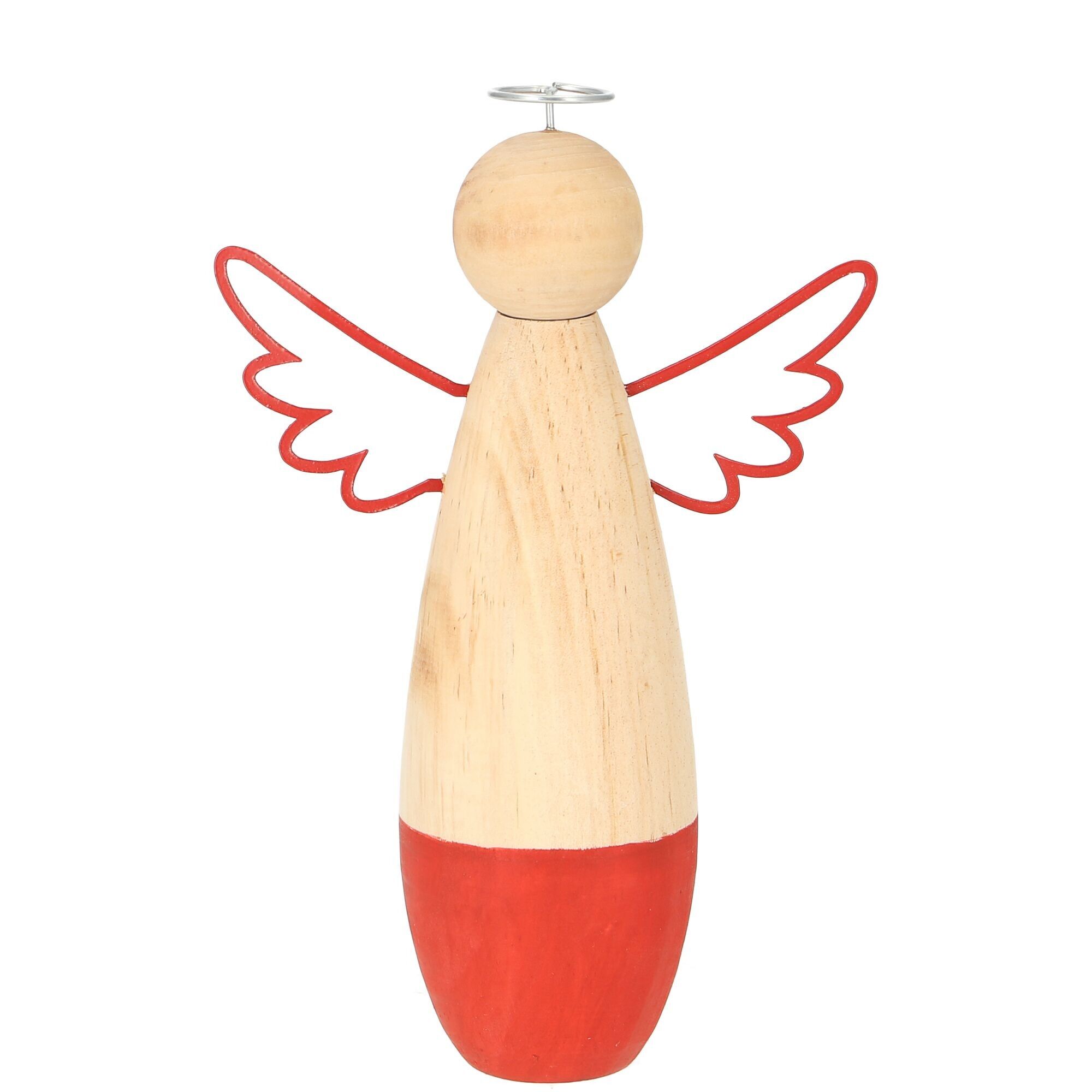 Ángel de madera Kana, 2 motivos, L9cm, W4,5cm, H15cm, rojo-natural