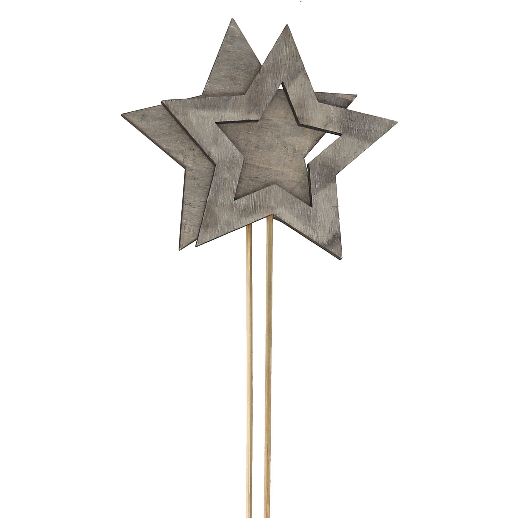 Holz Stern Mats zum Stecken, 2 Motive, D15cm, grau