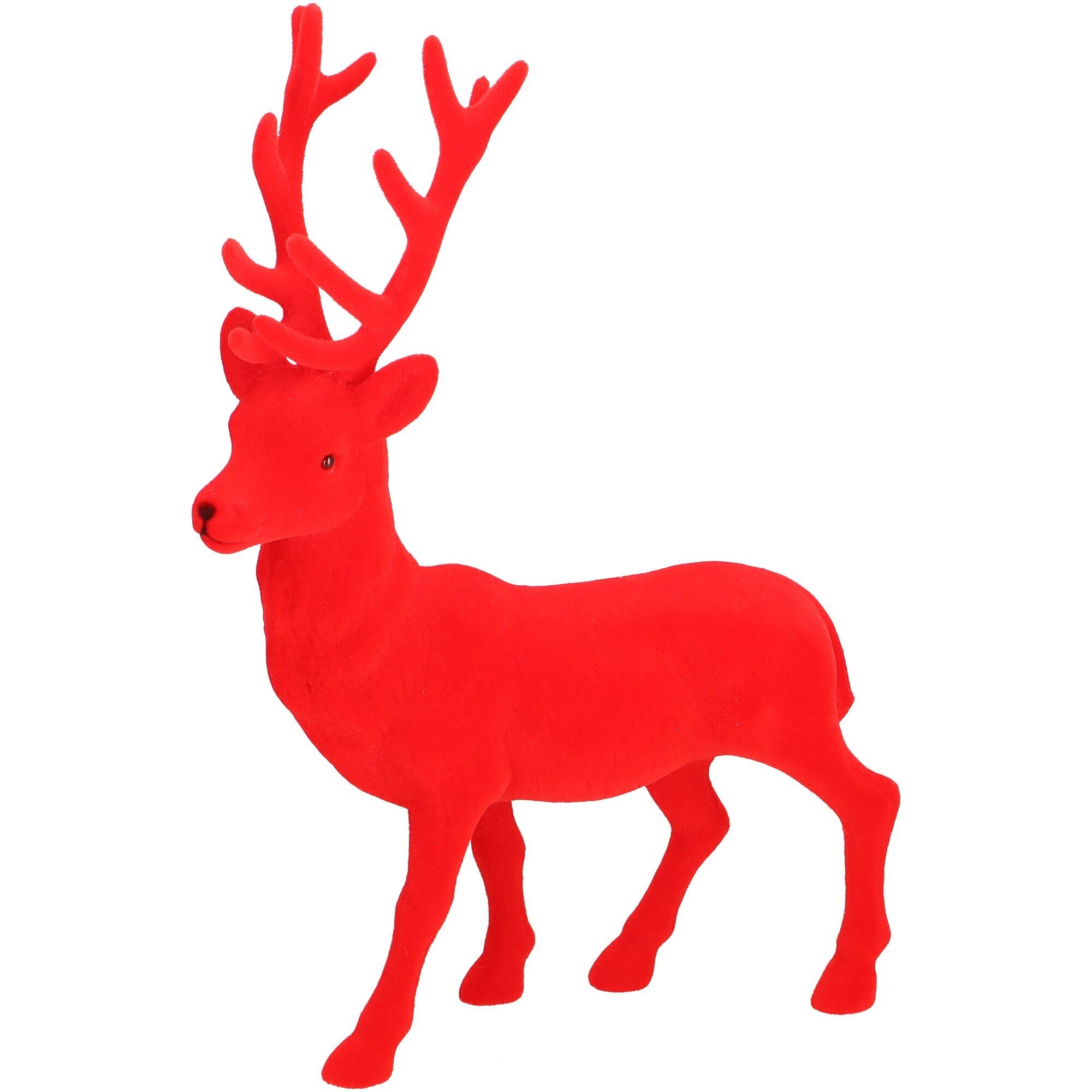 Cerf en plastique Tasko floqué, L25cm, l6cm, H39,5cm, rouge