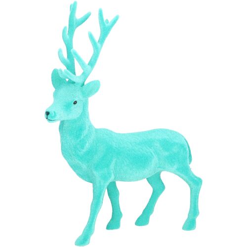 Kunststoff Hirsch Tasko beflockt, L25cm, B6cm, H39,5cm, türkis