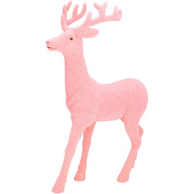 Ciervo de plástico Tasko flocado, largo 27 cm, ancho 9,5 cm, alto 46 cm, rosa