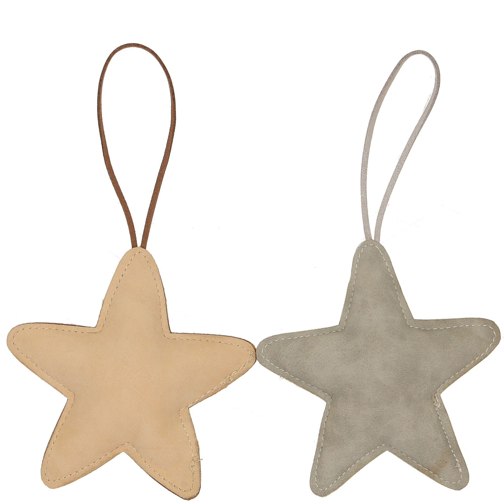 Kunst Leder-Stern Stellar zum Hängen, 2 Farben, D12cm, hellgrau/sand