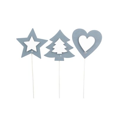 Assortimento in legno doppio, da incastrare, 3 motivi, H8 cm, grigio-bianco