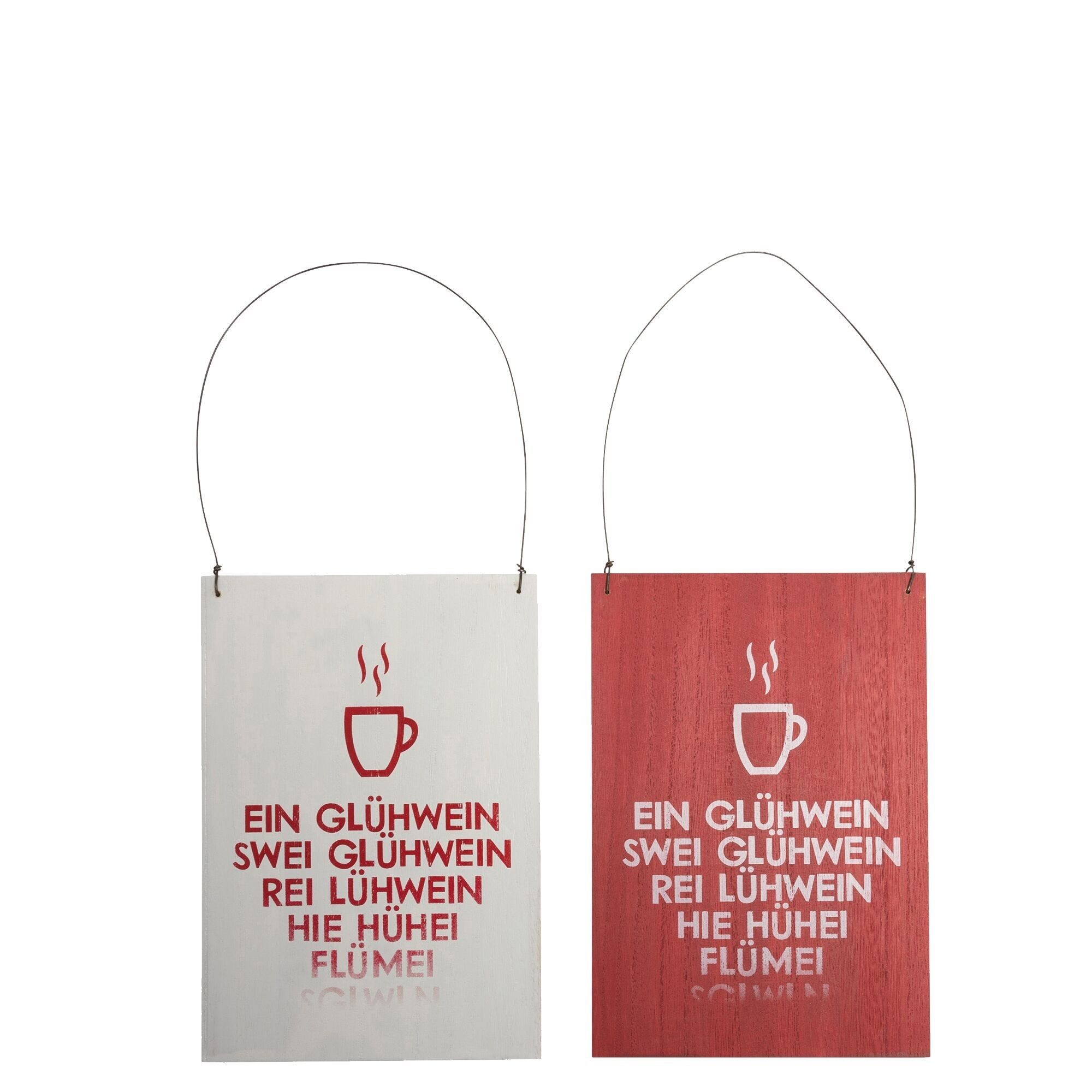 Holz Hänger Glühwein zum Hängen, 2 Farben, L23cm, B16cm, weiß/rot