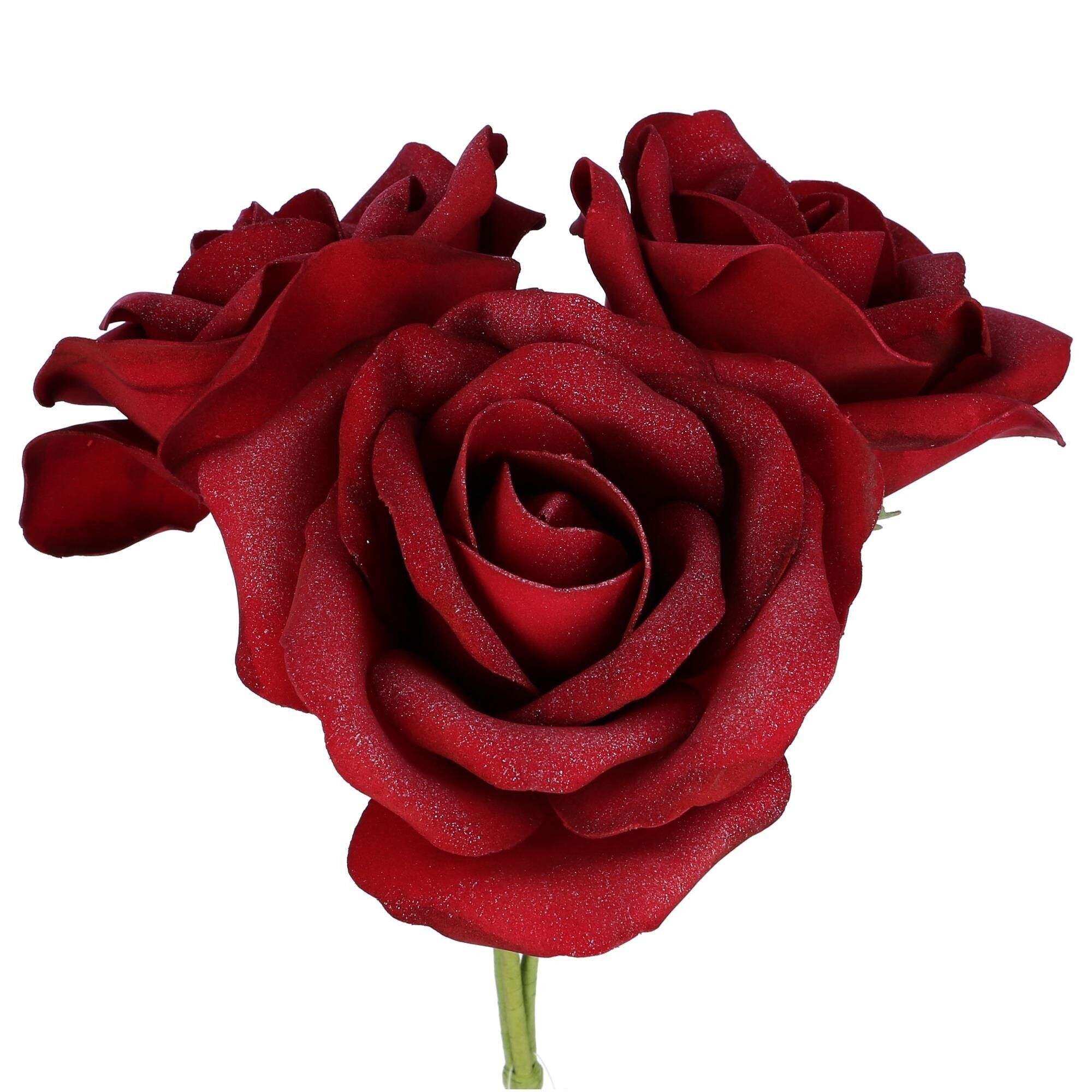 Rose Viva Foam senza foglie, 3 pezzi per mazzo, D14 cm, rosso