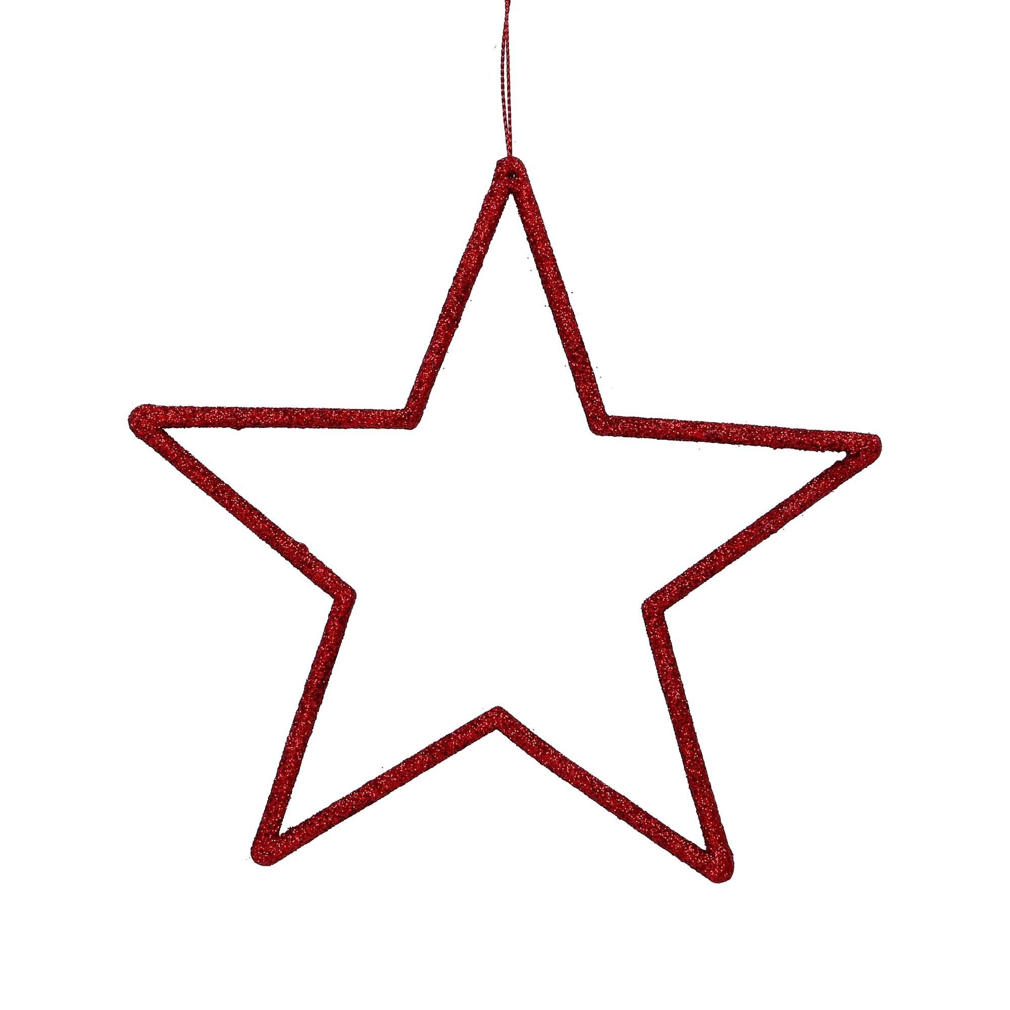 Plastic star glitter, for hanging, D18cm, red