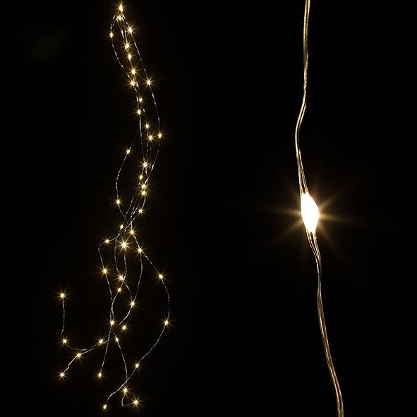 LED Bund Mini, 45 LED, L90cm, 5 Stränge, 3x AA erforderlich, Timer, Draht, silber, innen