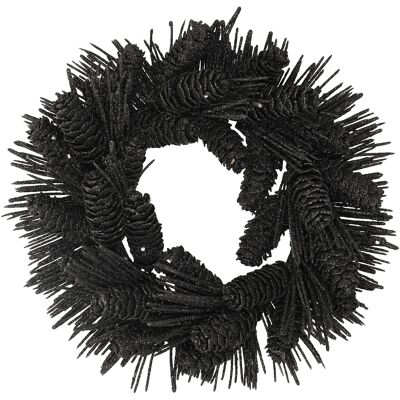 Corona de pino Willi, D28cm, brillo negro