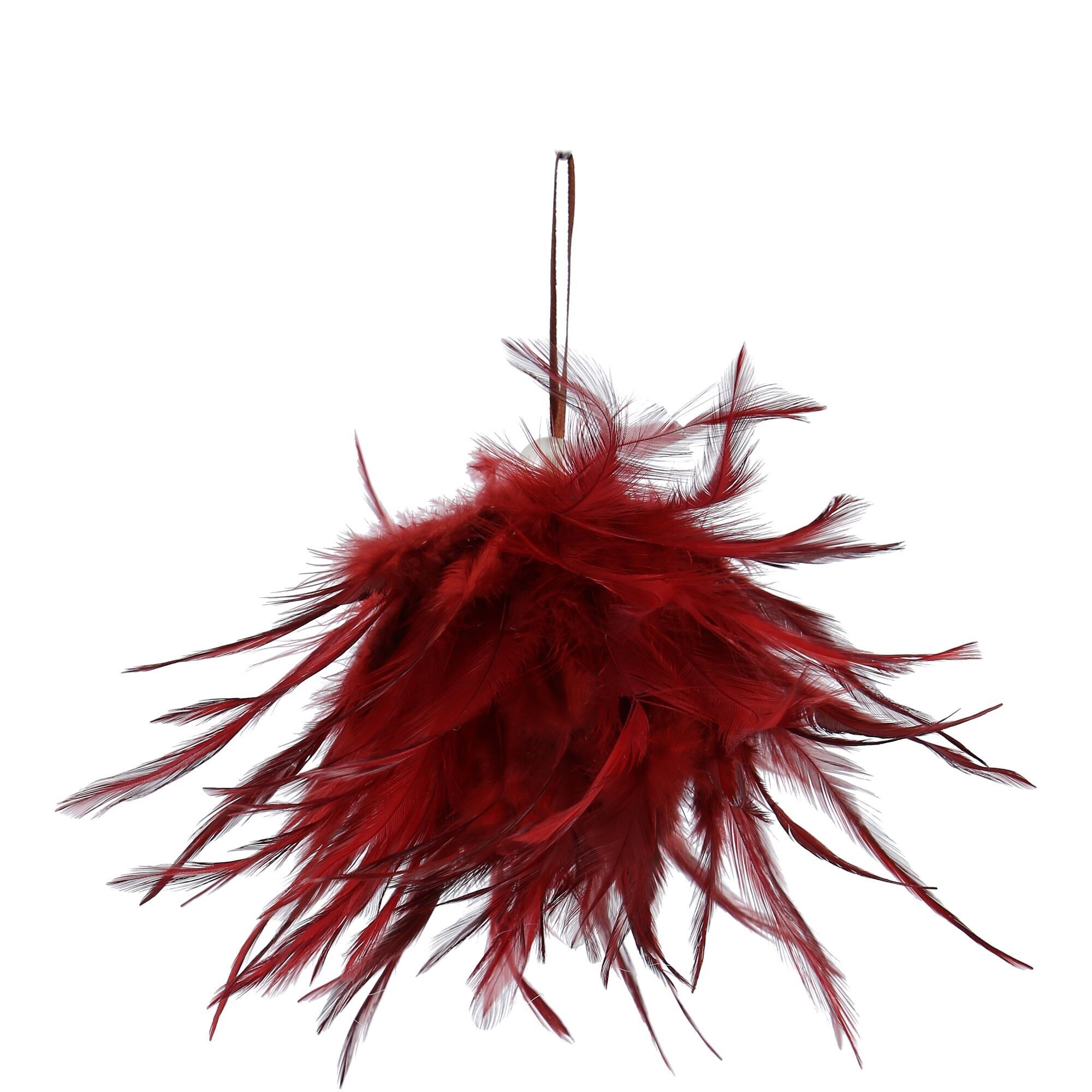 Feather Ball Charly for hanging, D10cm, burgundy