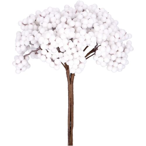 Beerenzweig Finn, 4 Zweige / Bund, L27cm, weiß glitter