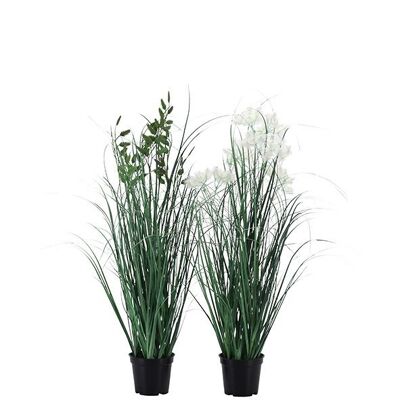Vaso con erba fiorita, 2 motivi, H39 cm, TO9,5, verde/verde-bianco