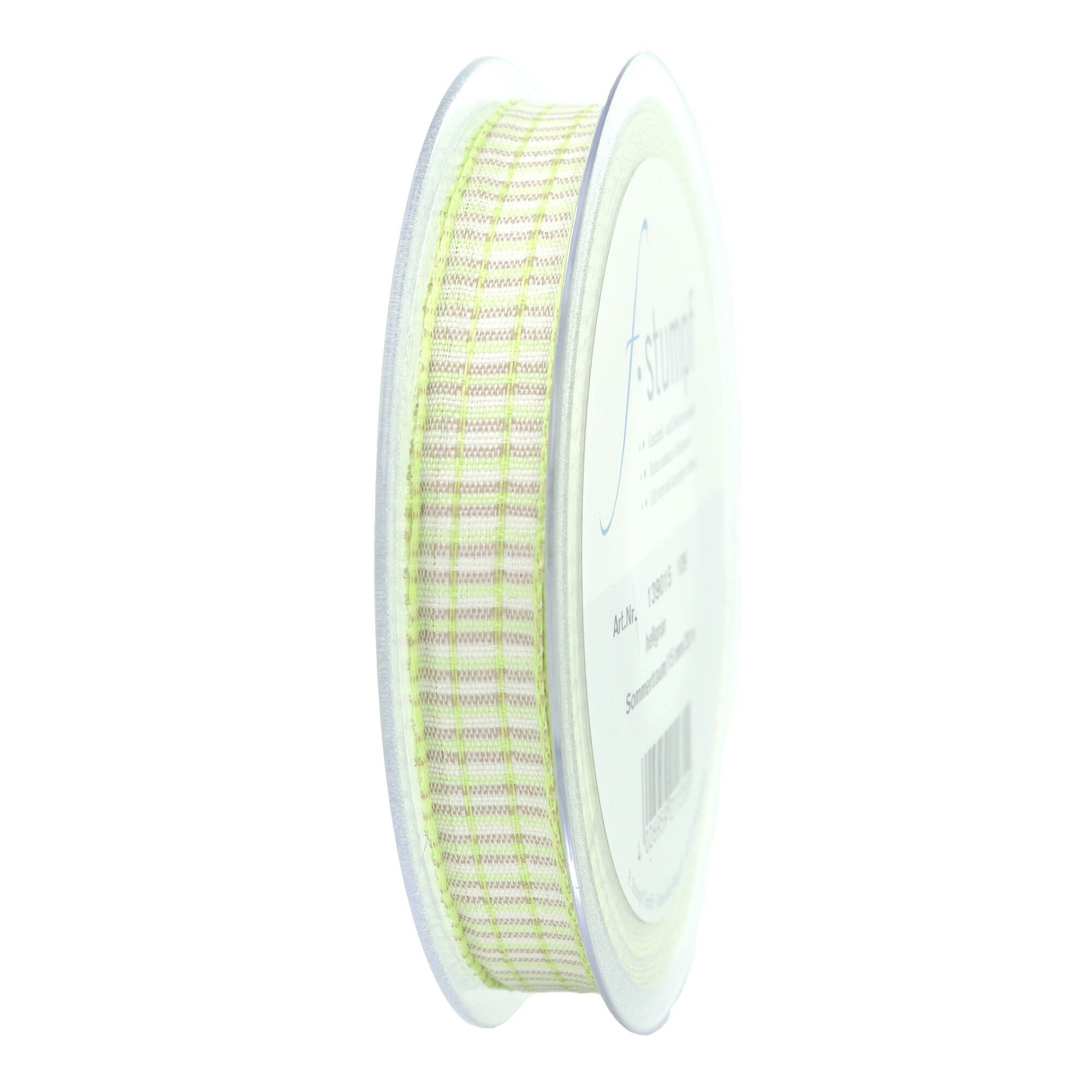 Check ribbon Summer, width 15mm, length 15m, light green